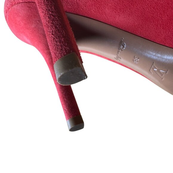 Louis Vuitton Red Suede Catania Peep Toe Platform Pumps Heels Size 38 - Picture 12 of 13